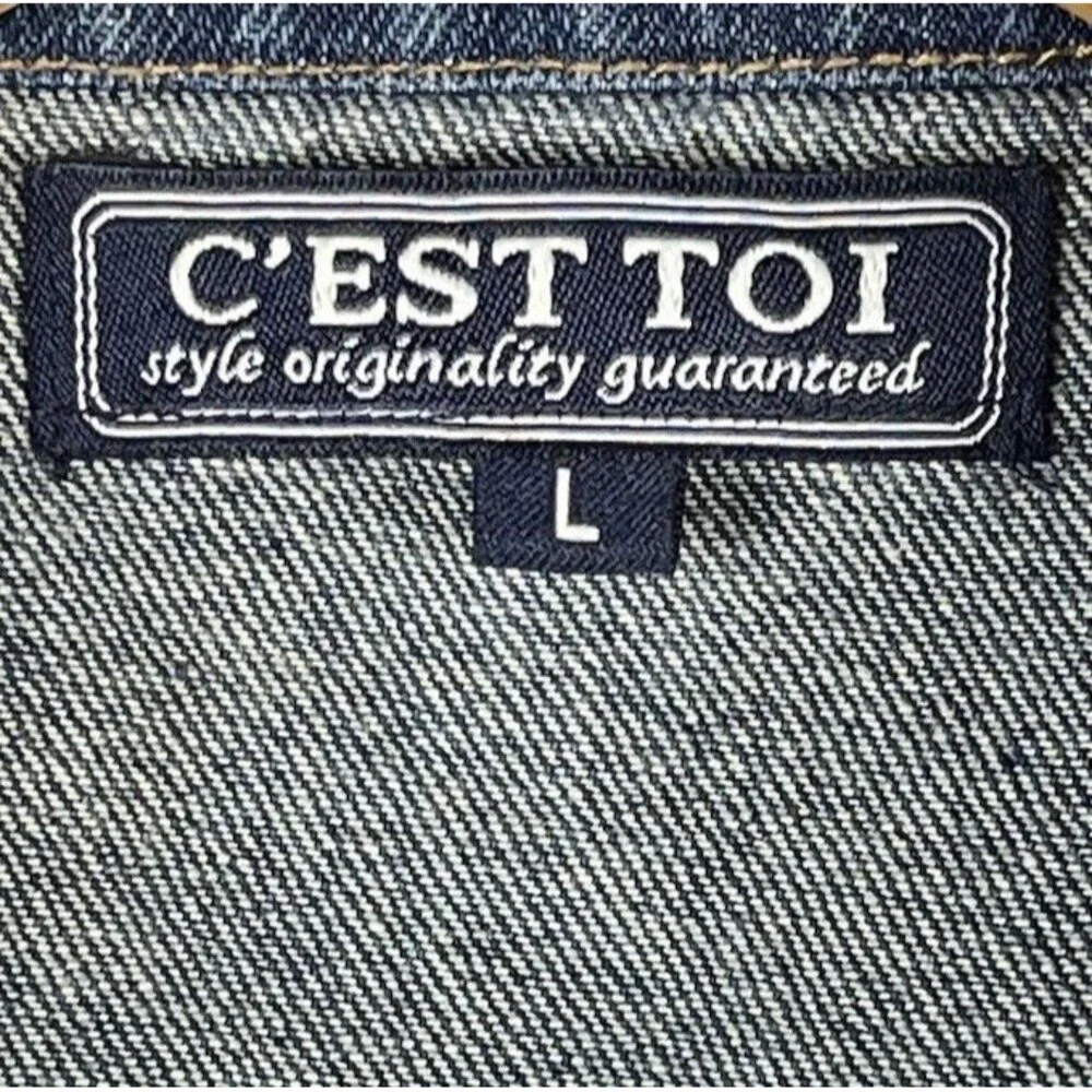 Vintage C’est Toi Denim Moto Vest Women’s Large Blue Zip Front Sleeveless Jean - Picture 4 of 12